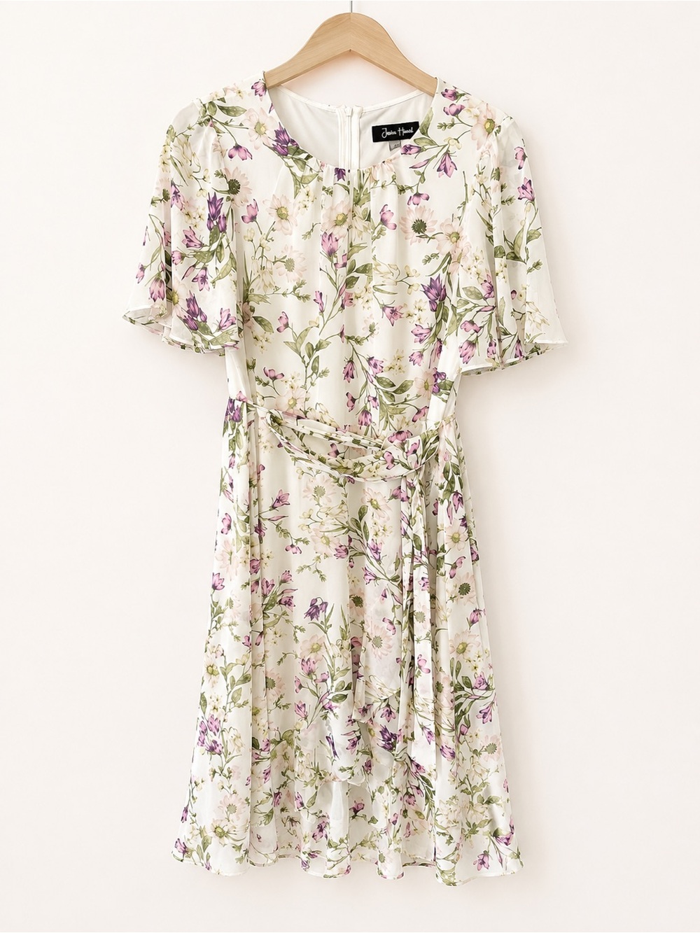 Jessica Howard Cream Floral Midi Dress with Purple Blooms
